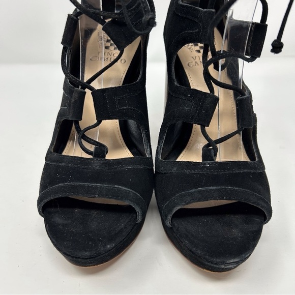 Vince Camuto Kamaye Black Suede Lace Up Platform Heeled Sandals Size 7 - Picture 5 of 12
